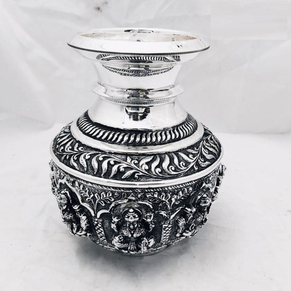 Pure silver asthalakshmi kalash in high rise carvings pO-168-10