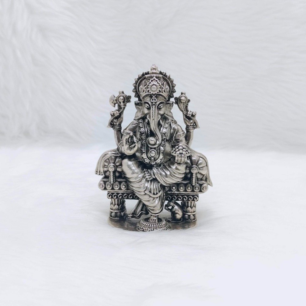 Hallmarked silver ganesh idol in high antique finish made by south
