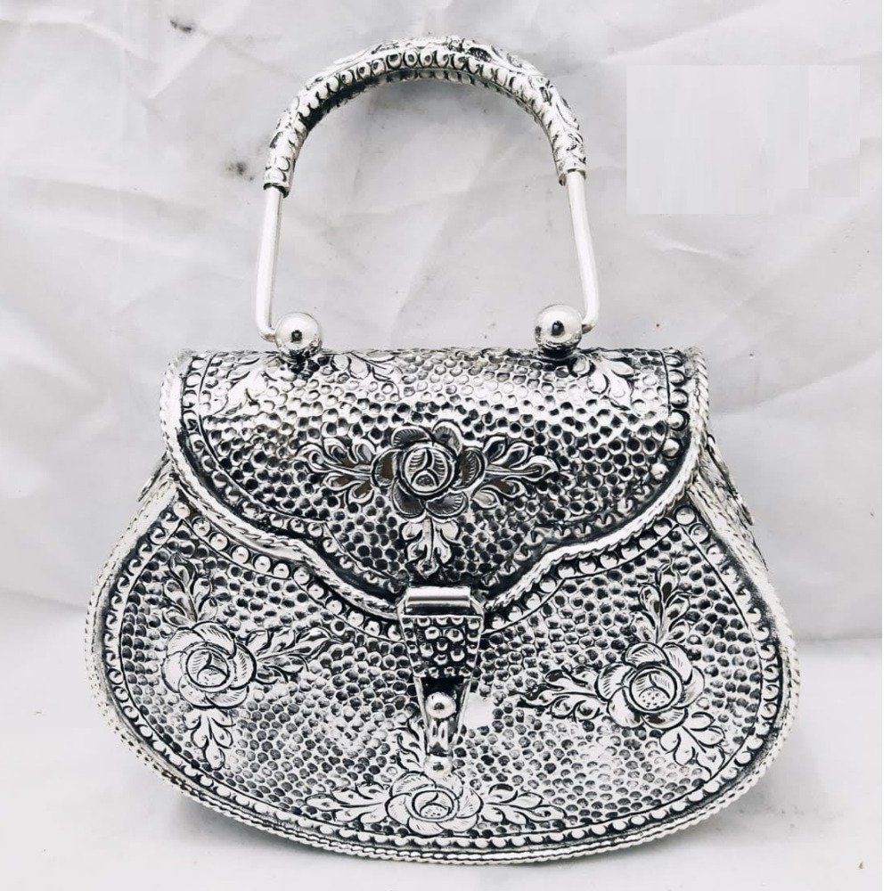 925 pure silver ladies clutch with handle in fine nakashii po-164-11