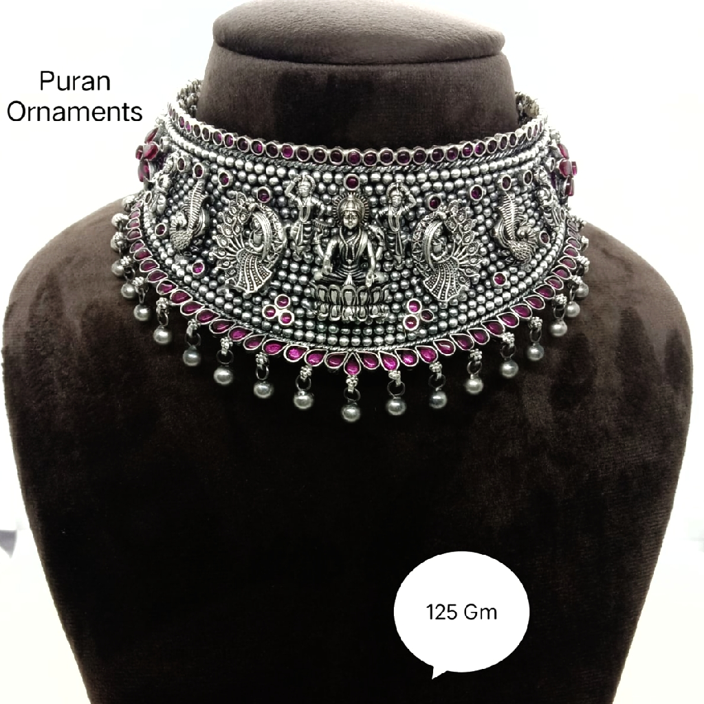 Pure silver  temple chokar necklace in light weight