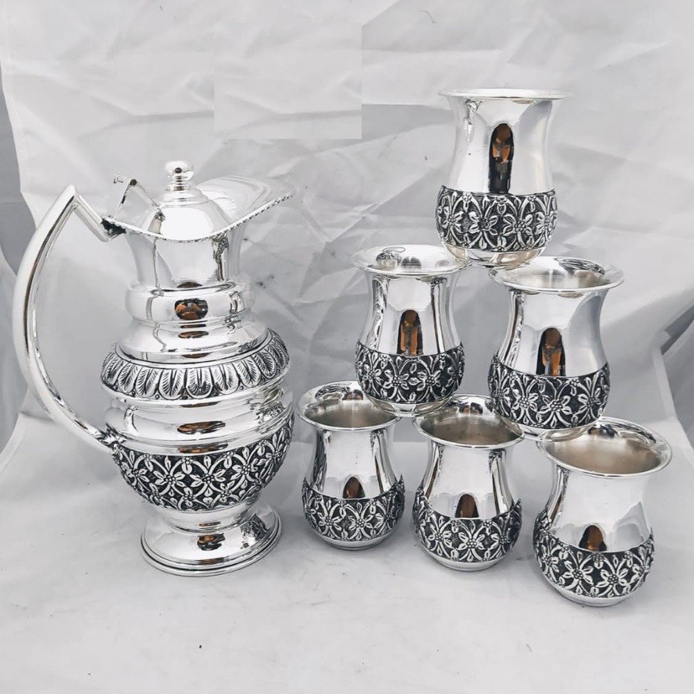 92.5% Pure Silver Stylish Jug And Glasses Set In Antique PO-247-18