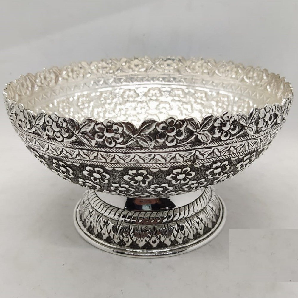 925 pure silver designer fruit & flower basket in fine carving work.