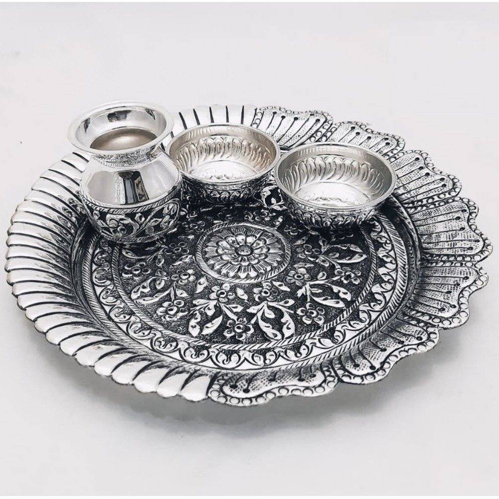 925 Pure Silver Antique Pooja Thali Set PO-263-12