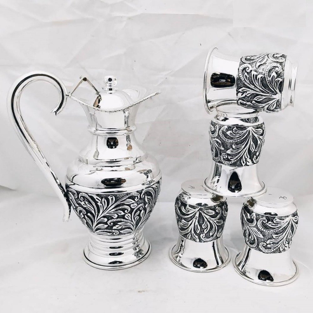 925 pure silver stylish antique jug and glasses set (1+4) pO-247-16