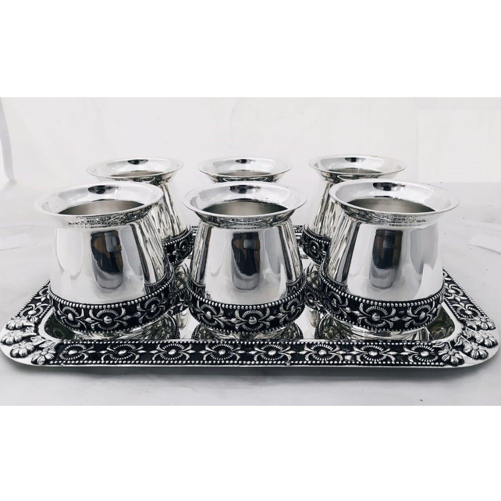 92.5% Pure Silver Stylish Glasses And Tray Set PO-170-05