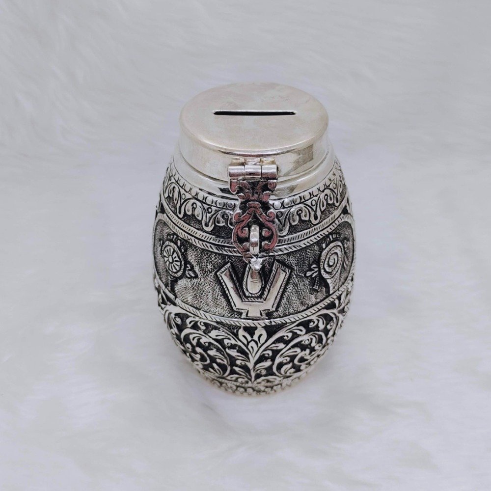 Real silver designer fancy shape antique money bank for kids by puran